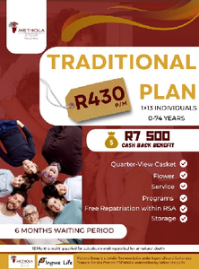 Methola Group Traditional Plan 1 + 13 18-75 years with Repat funeral plan